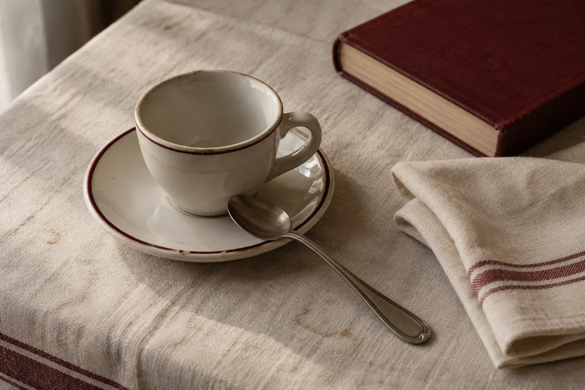 Illustration d’ambiance : une tasse de café et un livre sur une table